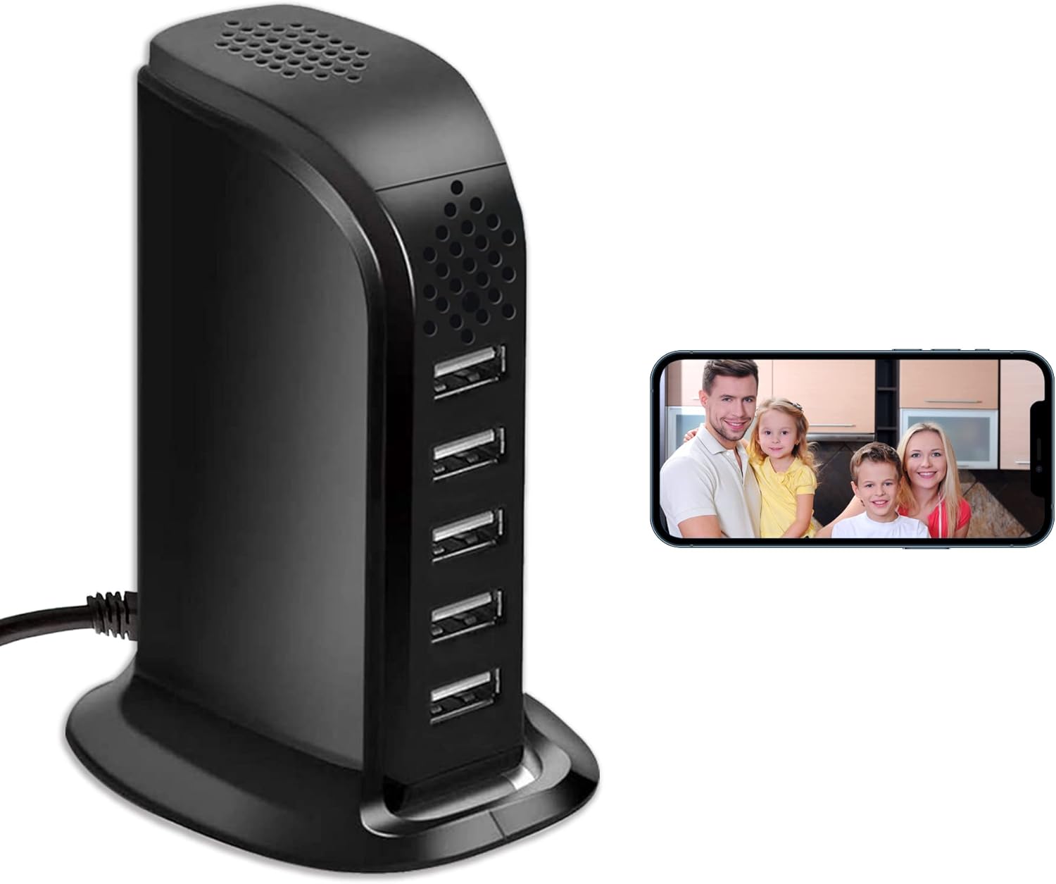 Spy Camera 1080P WiFi 5-Port USB Charger with Live View