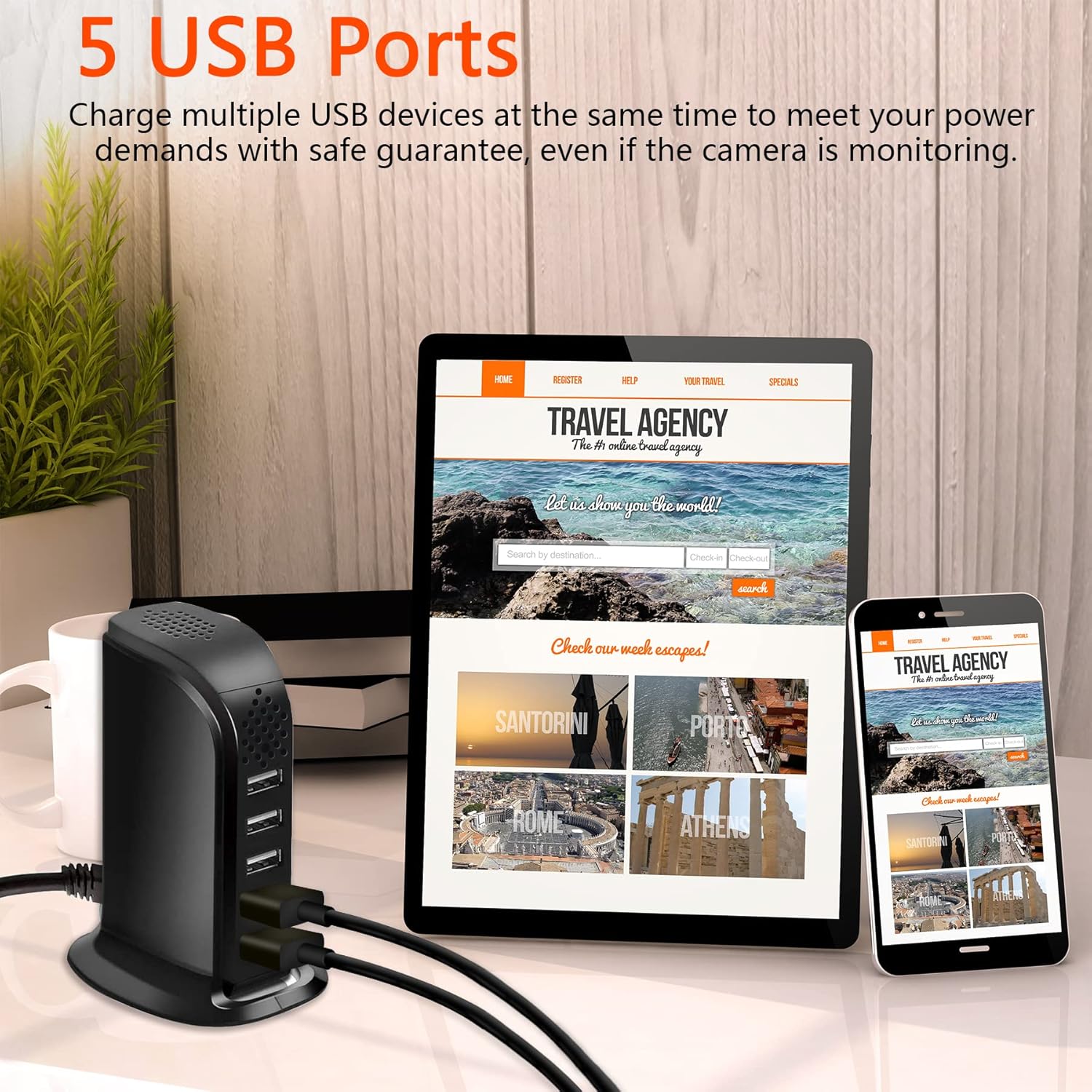 Spy Camera 1080P WiFi 5-Port USB Charger with Live View